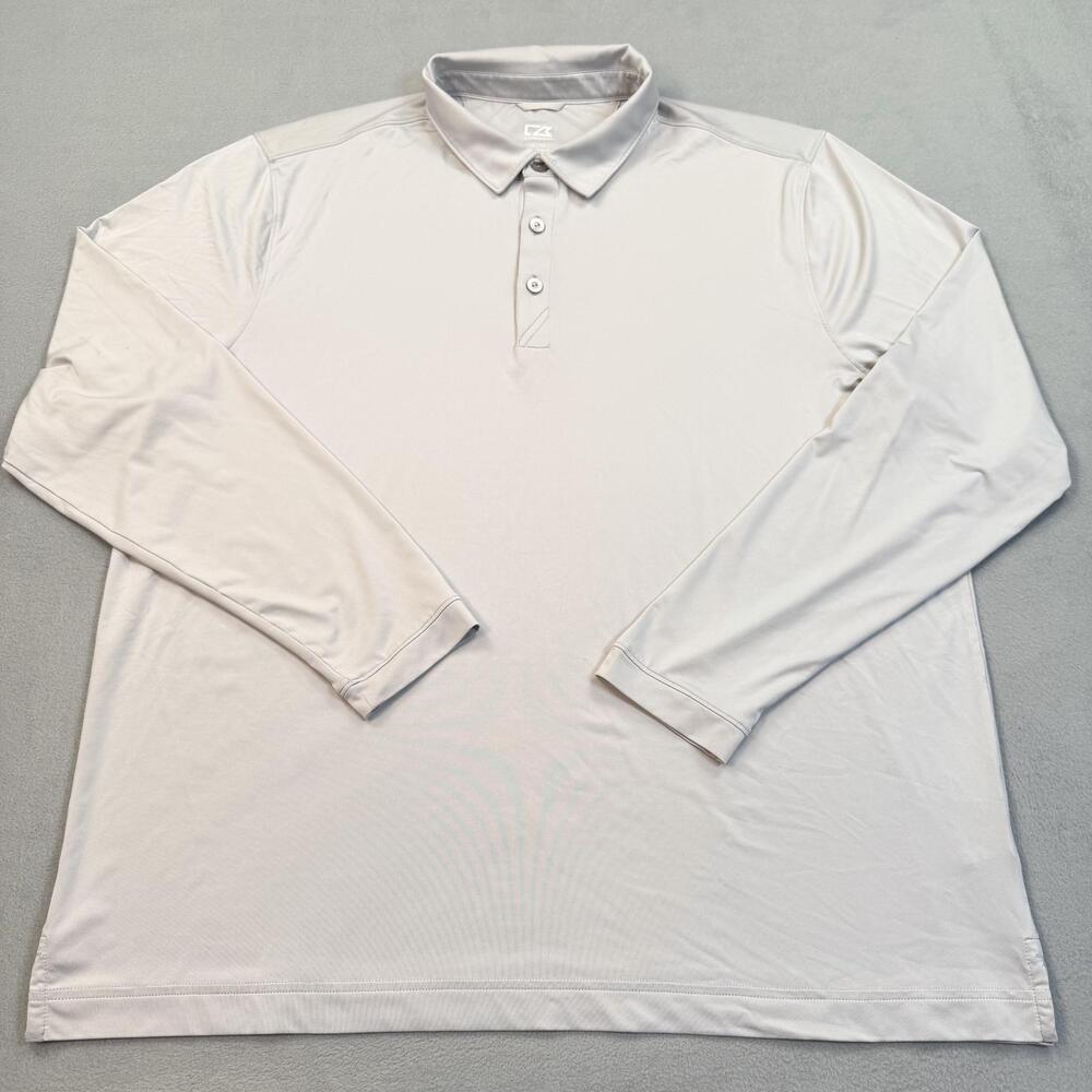 Cutter & Buck CB DryTec 50+ Polo Shirt Mens XL Gray Long Sleeve Golf Performance